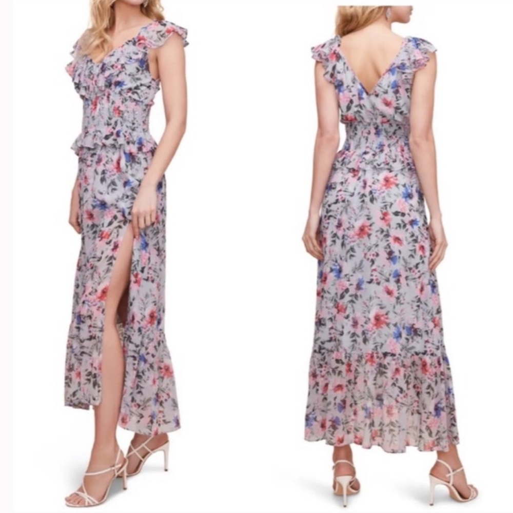 NWT ASTR THE LABEL Double V Flutter Floral Midi Silk Dress Size XS